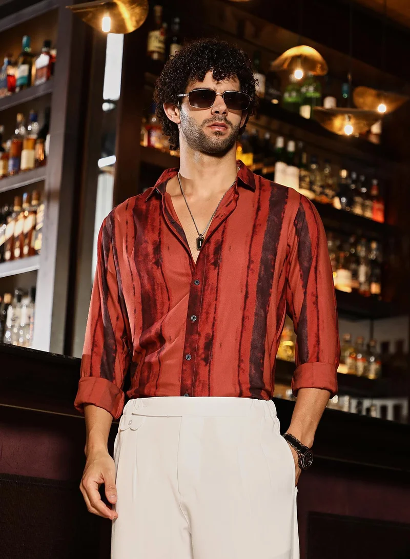 Men's Burnt Sienna Dark-Tone Brushed Shirt