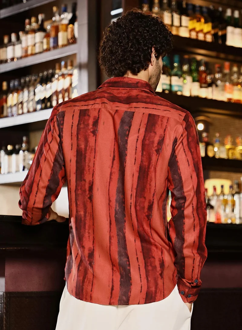 CAHOOT  Men's Burnt Sienna Dark-Tone Brushed Shirt for Men | Best Price UAE