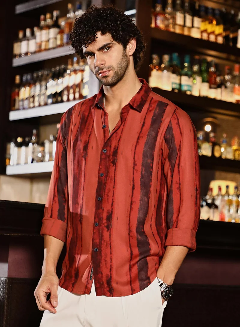 CAHOOT  Men's Burnt Sienna Dark-Tone Brushed Shirt for Men | Best Price UAE