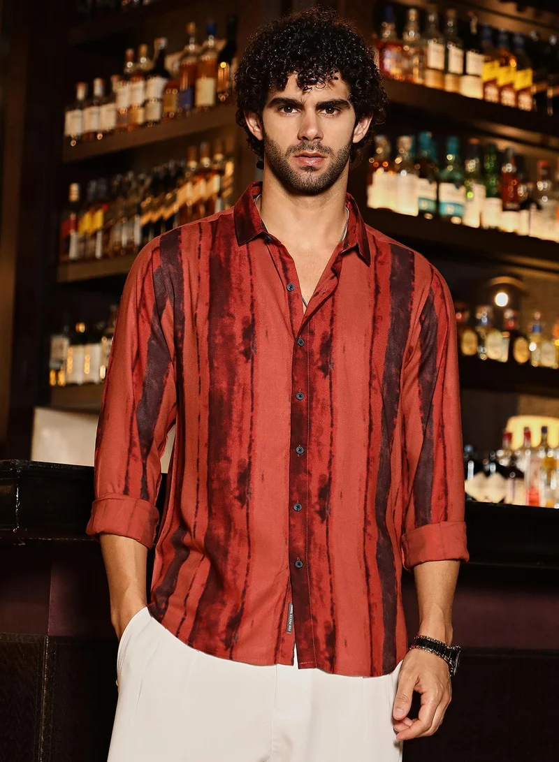 CAHOOT  Men's Burnt Sienna Dark-Tone Brushed Shirt for Men | Best Price UAE