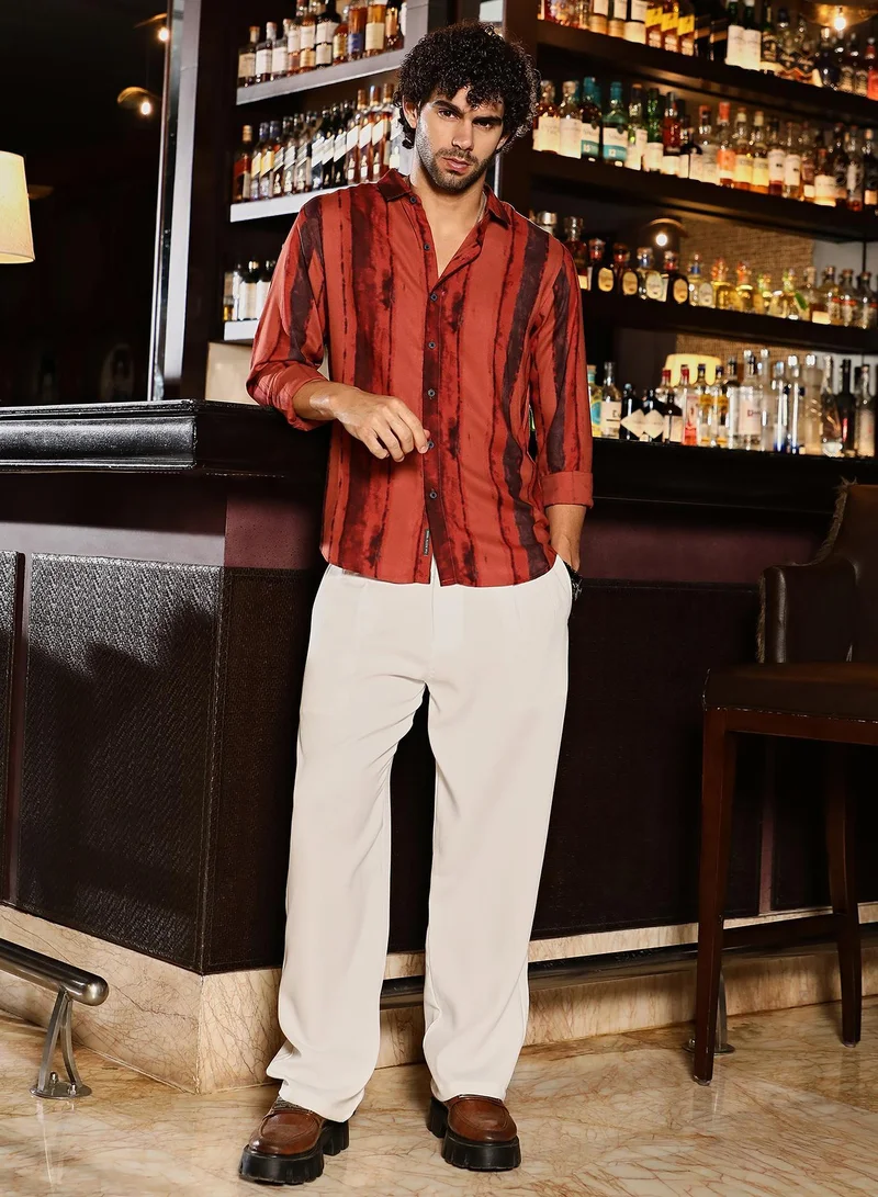 CAHOOT  Men's Burnt Sienna Dark-Tone Brushed Shirt for Men | Best Price UAE