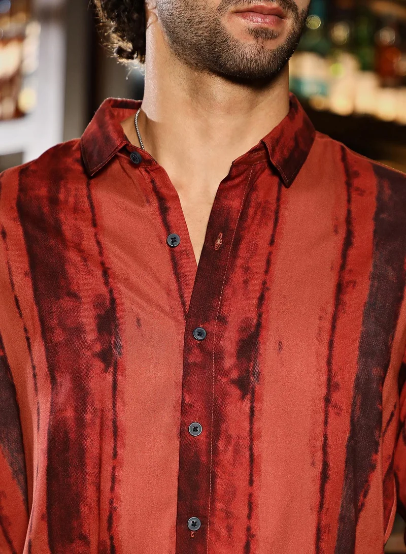 CAHOOT  Men's Burnt Sienna Dark-Tone Brushed Shirt for Men | Best Price UAE
