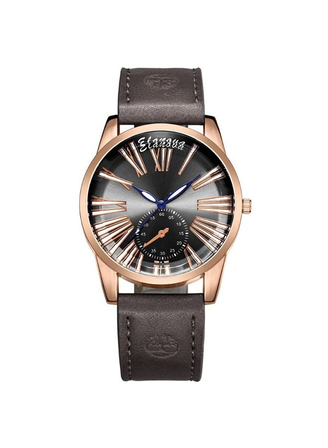 إيلانوفا ساعة يد بعقارب مع سوار من الجلد طراز EL43G للرجال