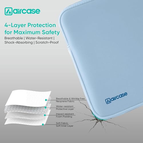 AirCase Protective Laptop Bag Sleeve fits Upto 15.6" Laptop/MacBook, Wrinkle Free, Padded, Water Resistant Light Neoprene case Cover Pouch, for Men & Women, Aqua Blue - Image 2