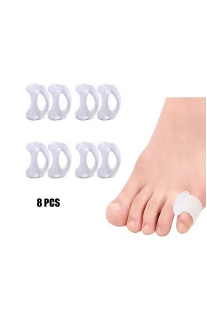 8 Piece Toe Spacers for Men and Women, Soft and Comfortable Fit for the Toes, Correction of Crooked Toes Bunion Braces and Bunion Relief, Suits for Overlaps, Hallux Valgus, Yoga - White - Image 1