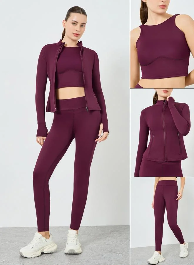 ستايلي اكتيف طقم منسق من حمالة صدر رياضية وجاكيت بسحاب مع ليقنز