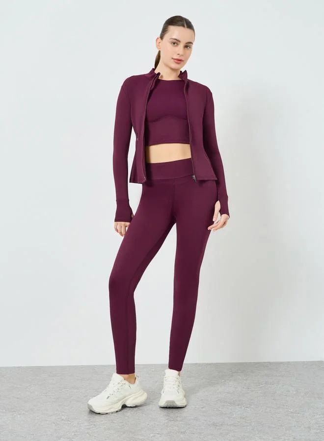 ستايلي اكتيف طقم منسق من حمالة صدر رياضية وجاكيت بسحاب مع ليقنز