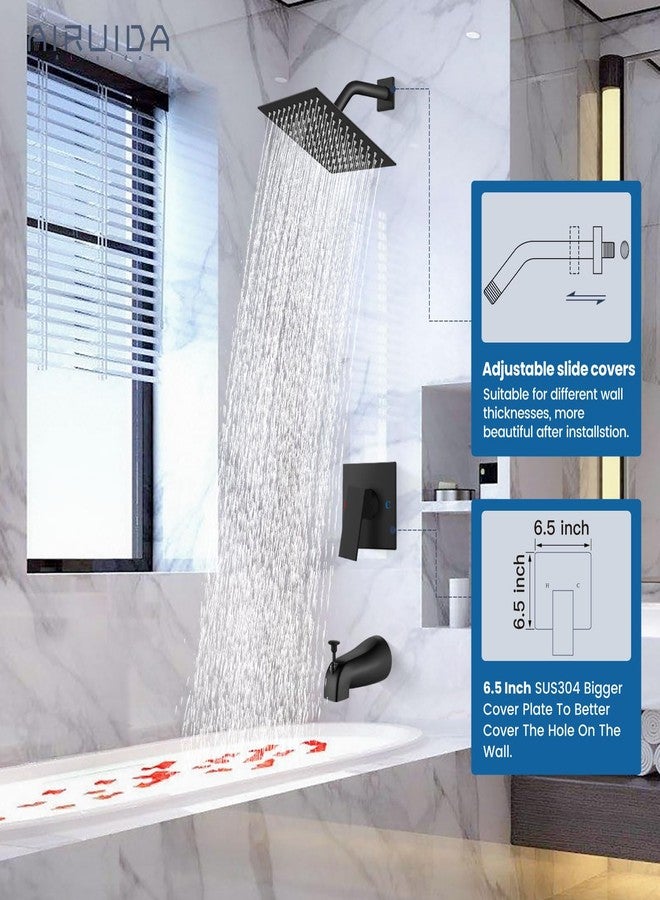 Airuida Shower Faucet Set with Tub Spout Bathtub Faucet Kit Complete Tub Shower Trim Kit with Solid Brass Rough-in Valve and 8 Inch Square Rainfall Showerhead Bent Shower Arm Matte Black - Image 3