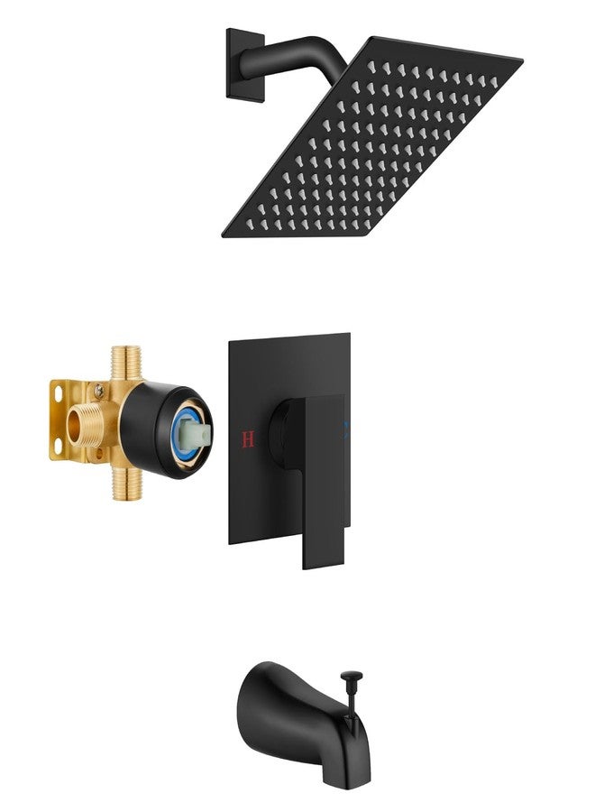 Airuida Shower Faucet Set with Tub Spout Bathtub Faucet Kit Complete Tub Shower Trim Kit with Solid Brass Rough-in Valve and 8 Inch Square Rainfall Showerhead Bent Shower Arm Matte Black - Image 1