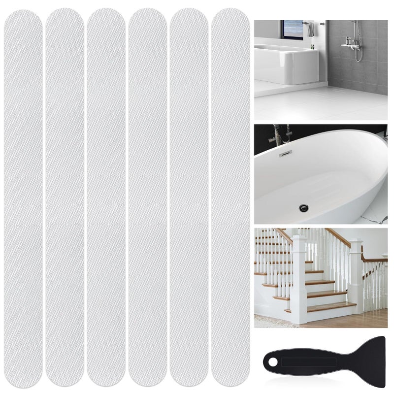 FlyCoco Non Slip Bathtub Stickers 24PCS Clear Traceless Waterproof Adhesive Decals with Scraper Tool, Safety Anti Slip Strips for Home Kitchen Shower Floor Bath Tub Stairs Ladders(Transparent) - Image 1