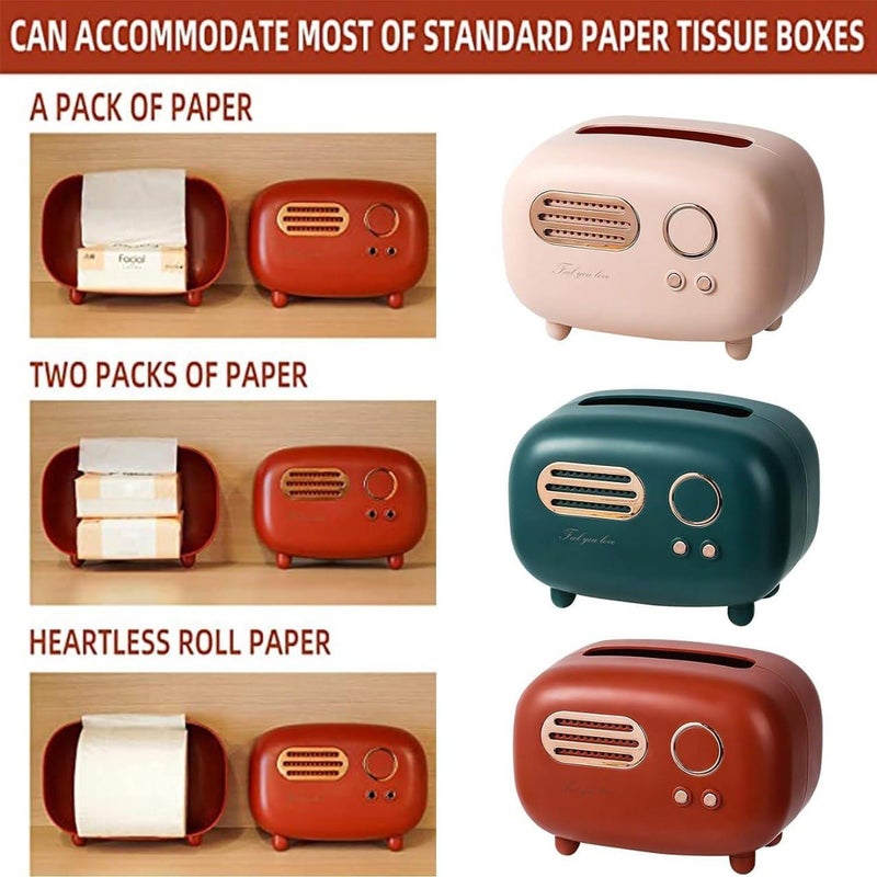 JAMBUVANTI Jenibri Retro Radio Model Tissue Box Facial Tissue Dispenser Box Napkin Organizer Vintage Paper Towel Cover Holder Paper Box Holder Countertop Desktop Decoration for Home Office Kitchen (Red) - Image 3