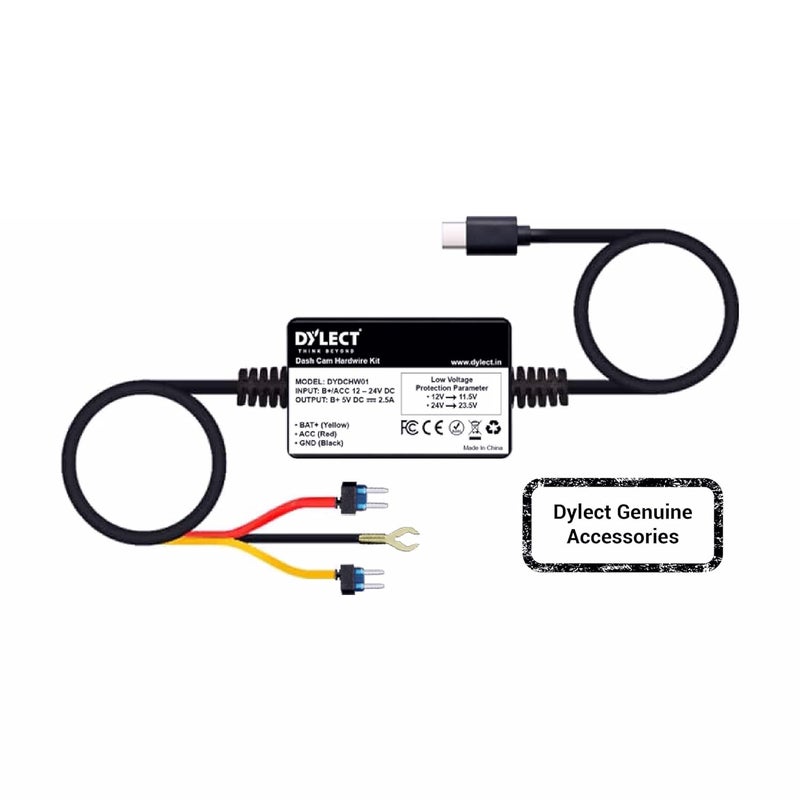 Dylect Type-C Hardwire Kit for Dash Cam | 24-Hour Parking Monitoring with Low Voltage Protection - Image 1
