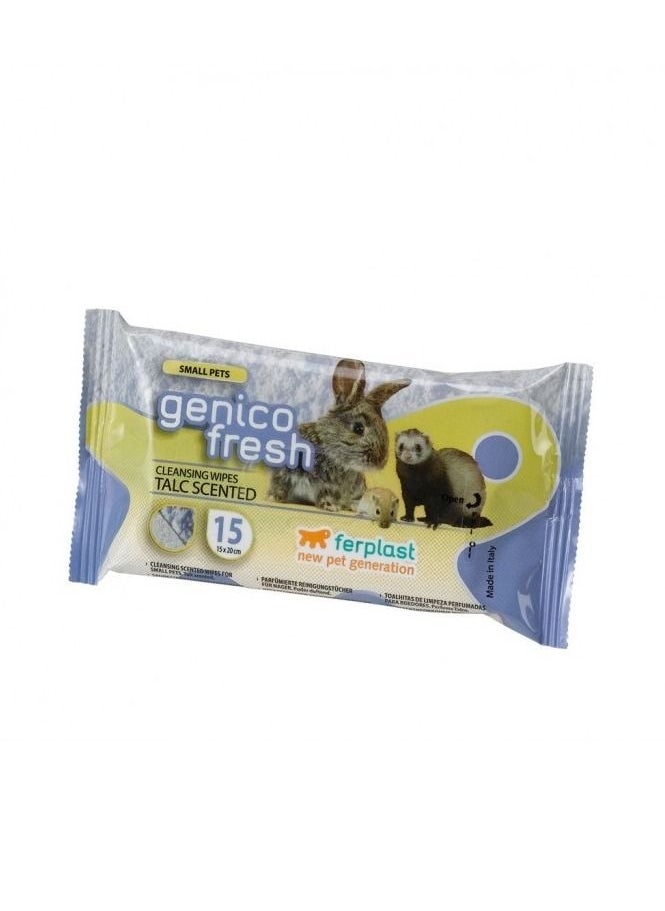 Ferplast Talc Scented Genico Fresh Wet Cleaning Wipes Small Pets 15PC 13X20Cm 
