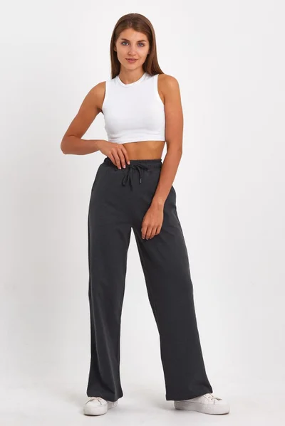 mmetalic Women's Seasonal Casual Wide Leg Side Pocket Anthracite Sweatpants