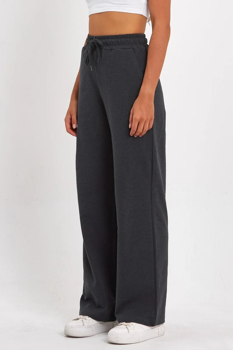 mmetalic Women's Seasonal Casual Wide Leg Side Pocket Anthracite Sweatpants