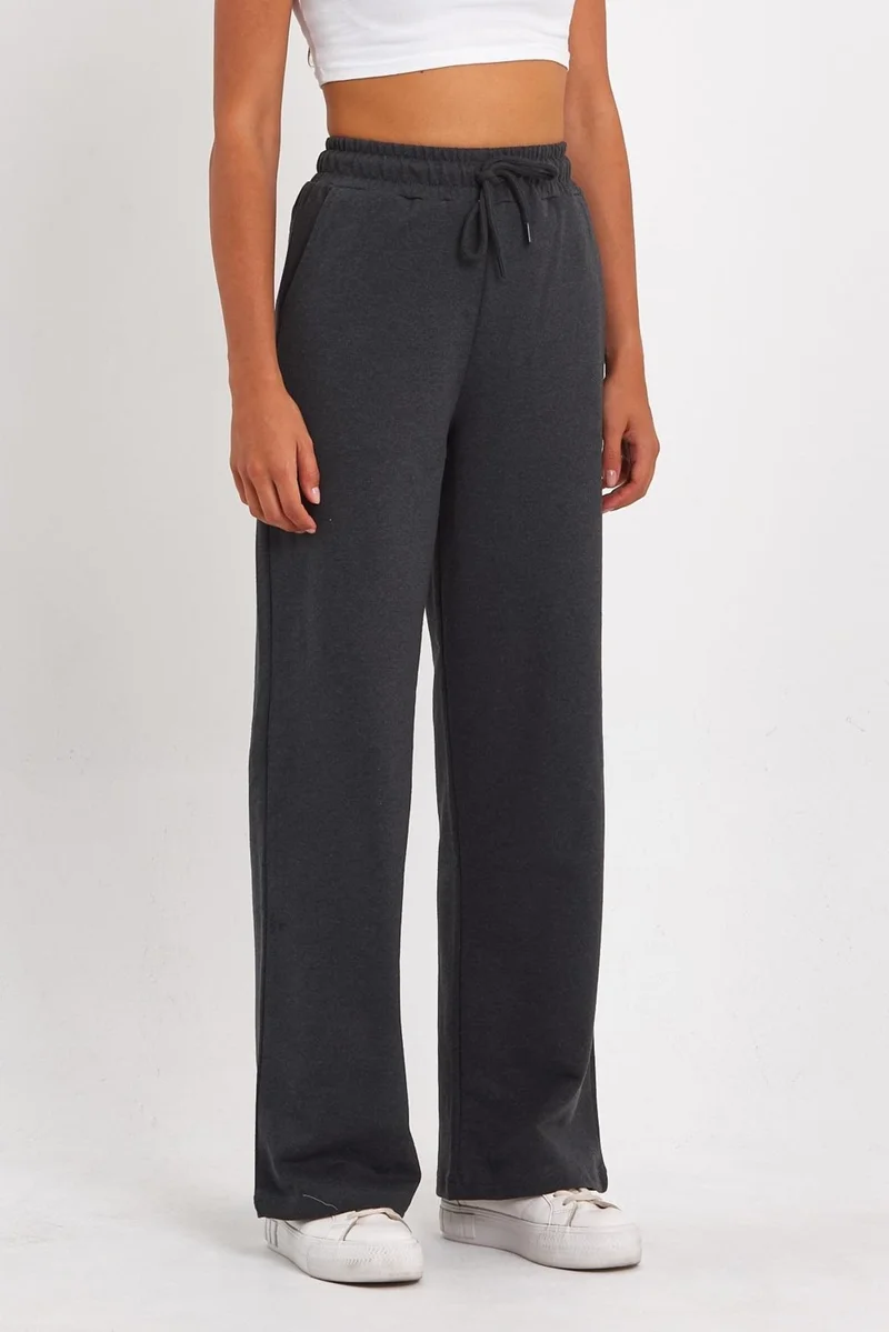 mmetalic Women's Seasonal Casual Wide Leg Side Pocket Anthracite Sweatpants
