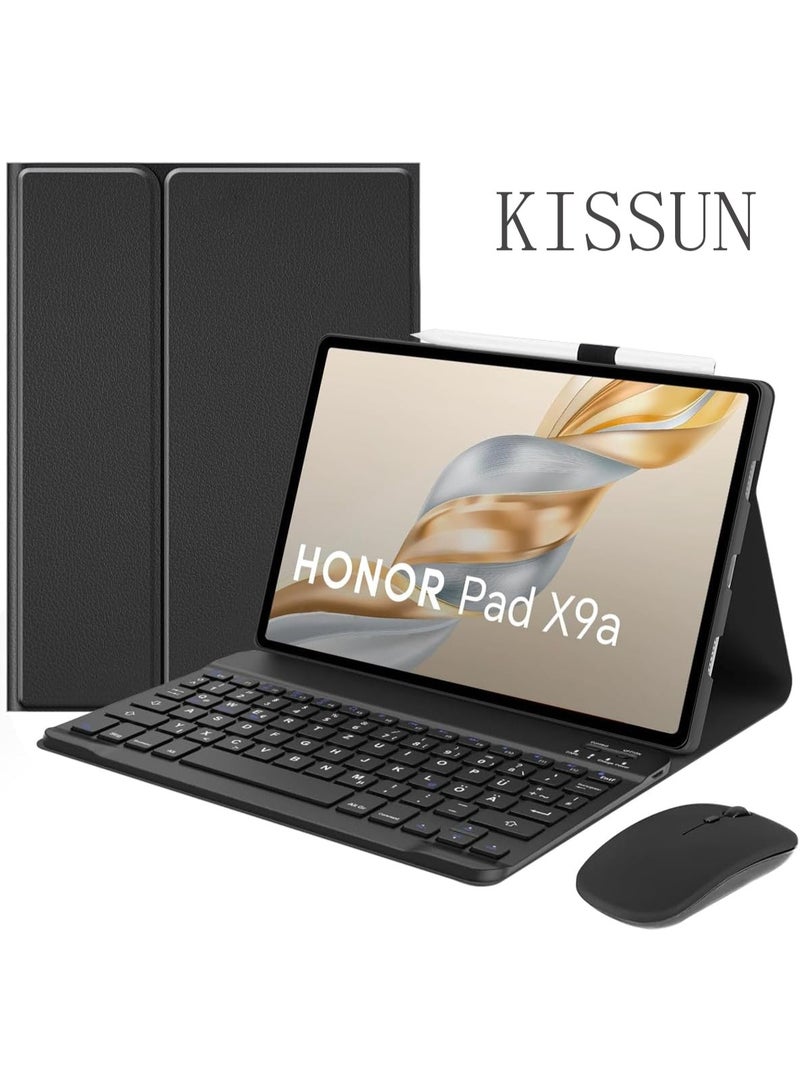 KISSUN 【English】Keyboard Case with Mouse for Honor Pad X9a 11.5-inch (2025 Model), Detachable Magnetic Rechargeable, Bluetooth Keyboard Case Cover with Wireless Bluetooth Mouse, 3 Angle Adjustment - Image 1
