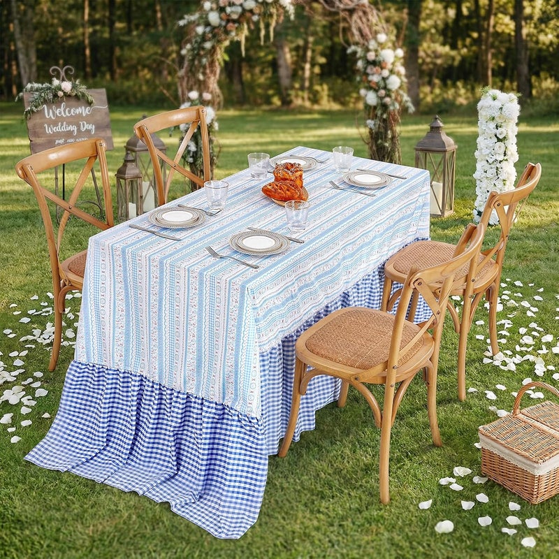 SoarDream Easter Tablecloth Blue Bunny Easter Ruffle Waterproof Table Cloth - 90 x 132 Inch Spring Flower Rabbit Eggs Rectangle Table Covers for Holiday Picnic Baby Shower Birthday Wedding Party Decoration - Image 4