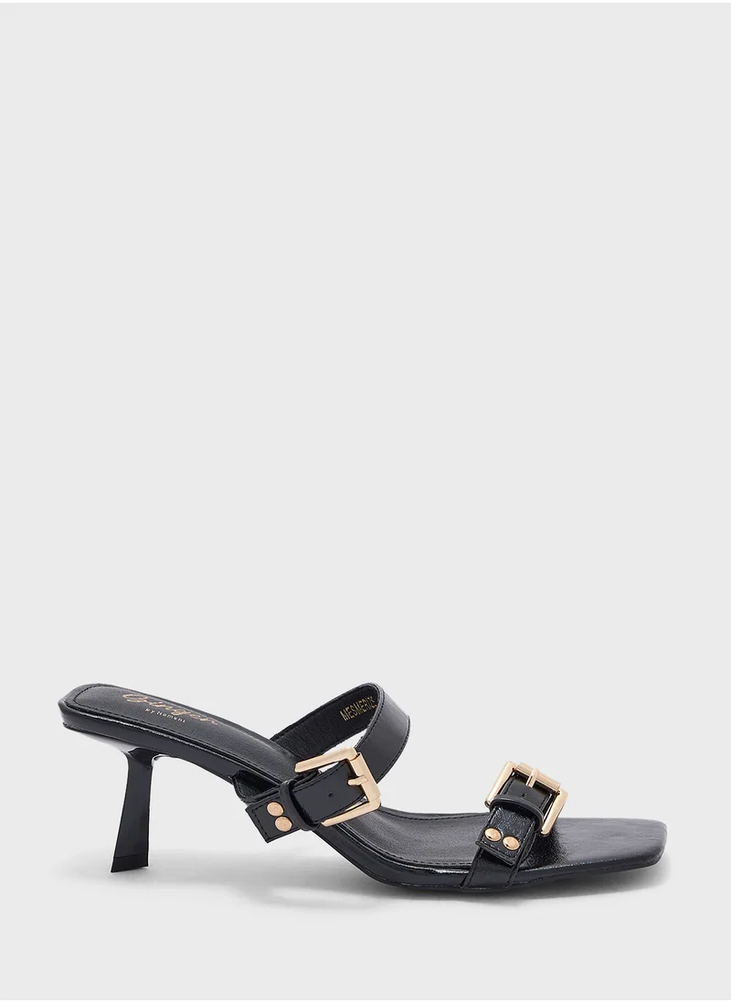 جينجر Double Strap Buckle Detail Heel Sandal