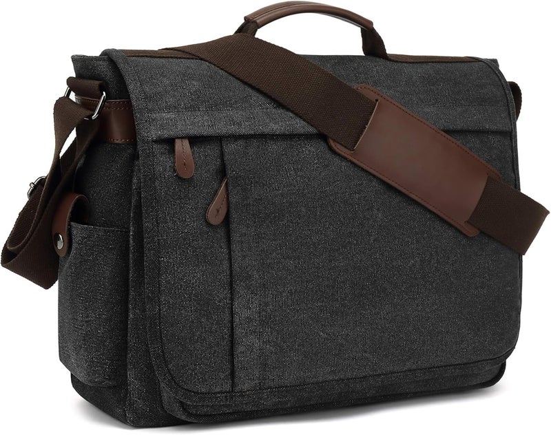 CALIYO Men's Canvas Shoulder Bag School Bag Queformat A4 Laptop Bag for 15.6 Inch Laptop Work Bag Briefcase - Image 1