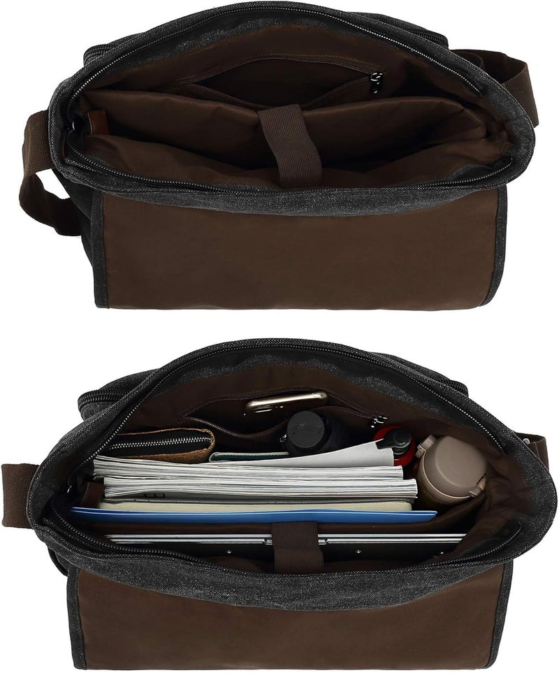 CALIYO Men's Canvas Shoulder Bag School Bag Queformat A4 Laptop Bag for 15.6 Inch Laptop Work Bag Briefcase - Image 3