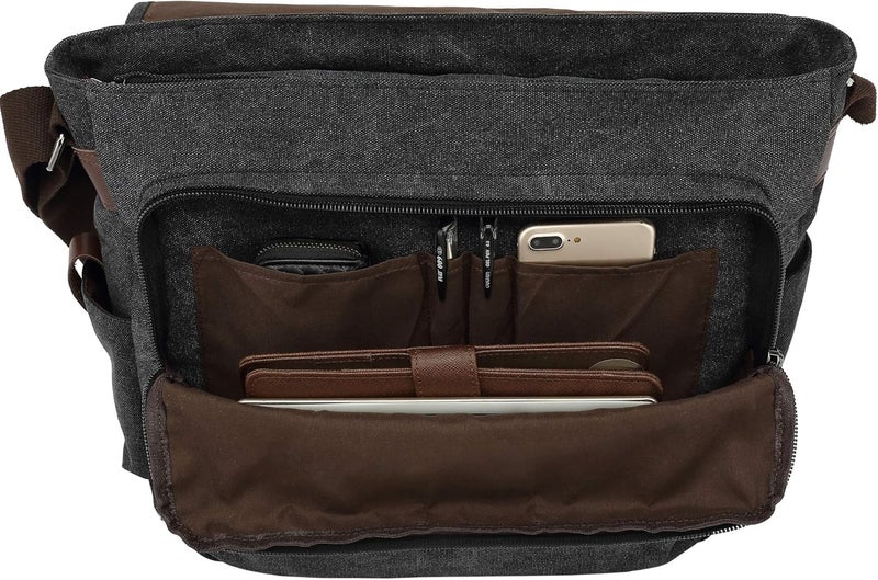 CALIYO Men's Canvas Shoulder Bag School Bag Queformat A4 Laptop Bag for 15.6 Inch Laptop Work Bag Briefcase - Image 4