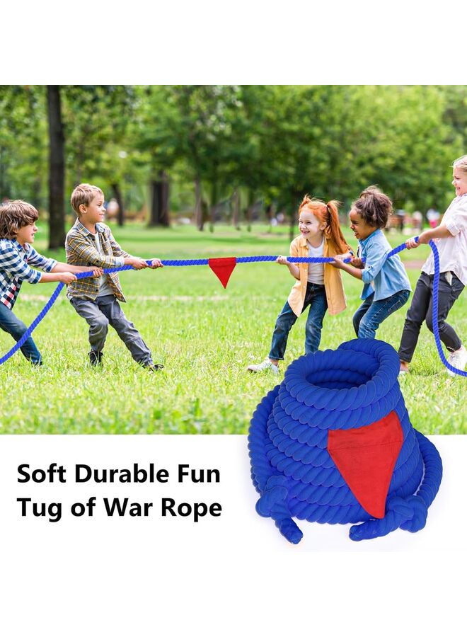 LAMAY Tug of War Rope with Flag for Students and Adults, Soft Cotton Battle Rope for Field Activities, Outdoor Camping Picnic Games, and Team Building Activities (Blue, 39.37ft) - Image 3
