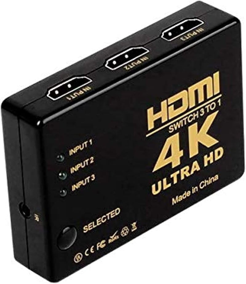 محول HDMI صغير بـ 3 منافذ، محول 3×1 بـ 3 مدخل و1 مخرج، موزع HDMI لأجهزة التلفزيون عالية الوضوح HDTV، يدعم دقة فيديو 1080P، لون أسود