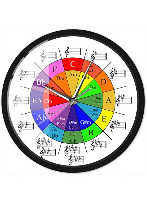 Timethink Circle of Fifths Music Theory Cheat Sheet Colorful Wall Clock With Metal Frame Battery Operated Silent Wheel of Harmony Equations Musicians Art Clock for Classroom