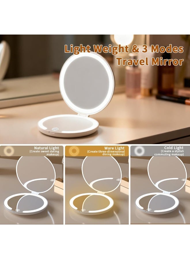 Compact Mirror with LED Light, Lighted Travel Makeup Mirror with 5X Magnifying Double Sided Dimmable Portable Pocket for Handbag and Pocket,USB Charging(White) - Image 4