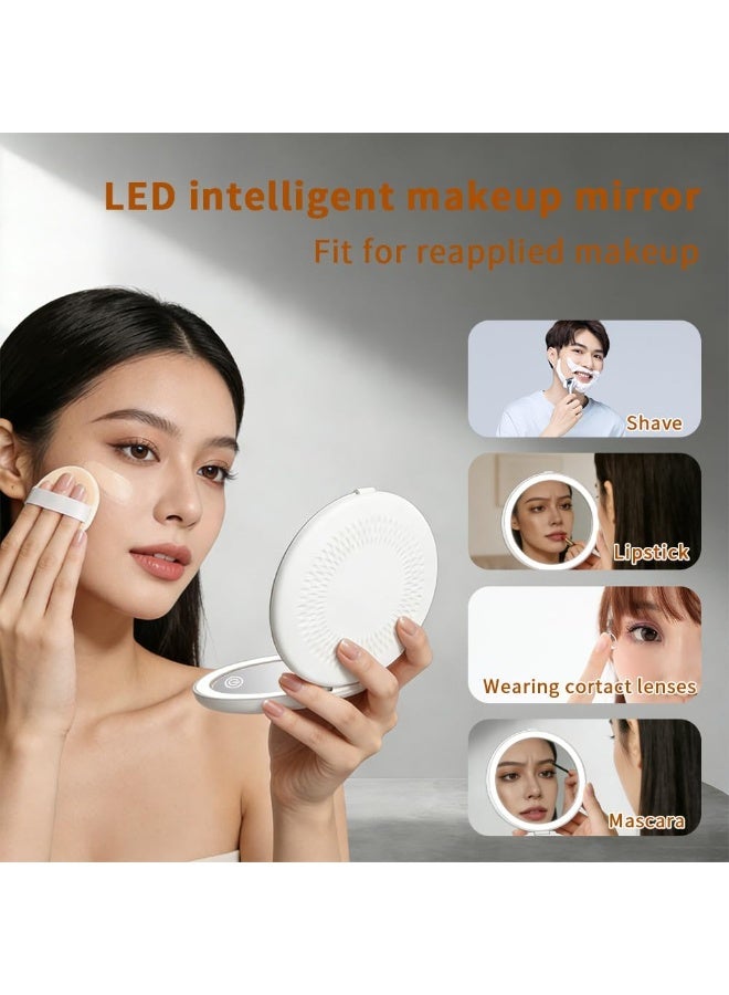 Compact Mirror with LED Light, Lighted Travel Makeup Mirror with 5X Magnifying Double Sided Dimmable Portable Pocket for Handbag and Pocket,USB Charging(White) - Image 5