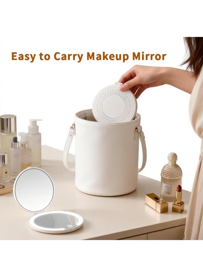 Compact Mirror with LED Light, Lighted Travel Makeup Mirror with 5X Magnifying Double Sided Dimmable Portable Pocket for Handbag and Pocket,USB Charging(White) - Image 2