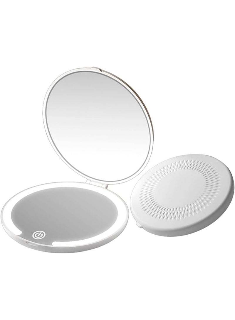 Compact Mirror with LED Light, Lighted Travel Makeup Mirror with 5X Magnifying Double Sided Dimmable Portable Pocket for Handbag and Pocket,USB Charging(White) - Image 1