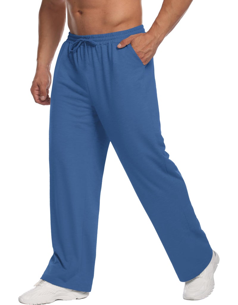 Deyeek Mens Lightweight Sweatpants with Pockets Baggy Sweat Pants Open Bottom Jogger Sweatpants for Men Summer Lounge Pants Marine Blue