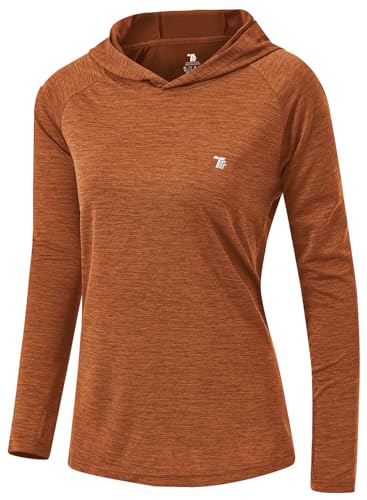 TBMPOY Womens UPF 50+ Sun Protection Hoodie Shirt Long Sleeve Fishing Hiking Outdoor UV Shirt Lightweight Orange L - Image 1