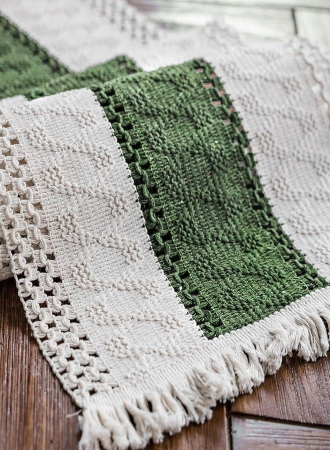 Alynsehom Macrame Table Runner Cream Beige and Green Boho Table Runners with Tassels Hand Woven Cotton Table Runner Rustic Farmhouse Table Runners for Bohemian Kitchen Dining Table(12x71in) - Image 5