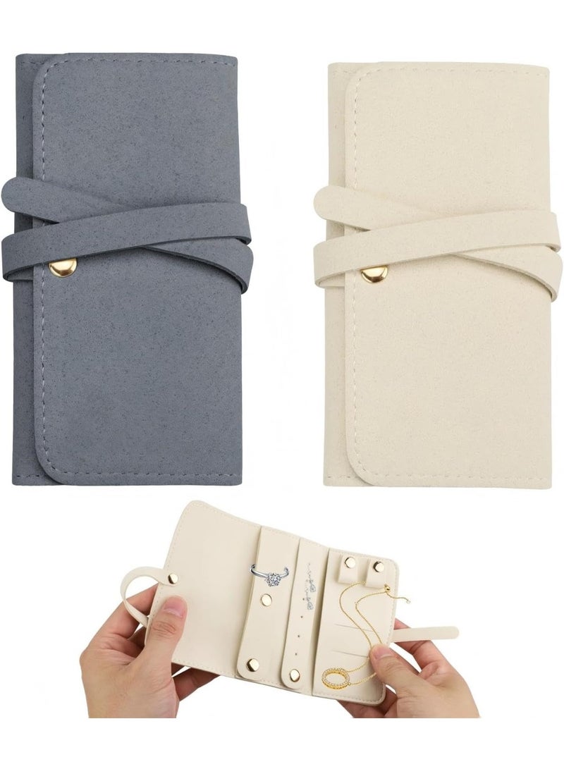 موثوقية التنبؤ حقيبة صغيرة لتنظيم المجوهرات أثناء السفر، حقيبة قابلة للطي ومقاومة للتشابك لتخزين الأقراط والقلائد والخواتم وحقيبة صغيرة للمجوهرات للنساء (أبيض ورمادي) - Image 1