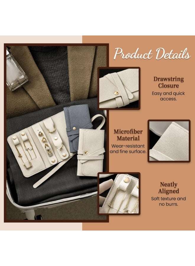 موثوقية التنبؤ حقيبة صغيرة لتنظيم المجوهرات أثناء السفر، حقيبة قابلة للطي ومقاومة للتشابك لتخزين الأقراط والقلائد والخواتم وحقيبة صغيرة للمجوهرات للنساء (أبيض ورمادي) - Image 2