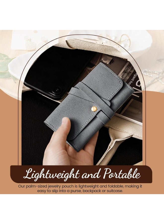 موثوقية التنبؤ حقيبة صغيرة لتنظيم المجوهرات أثناء السفر، حقيبة قابلة للطي ومقاومة للتشابك لتخزين الأقراط والقلائد والخواتم وحقيبة صغيرة للمجوهرات للنساء (أبيض ورمادي) - Image 4
