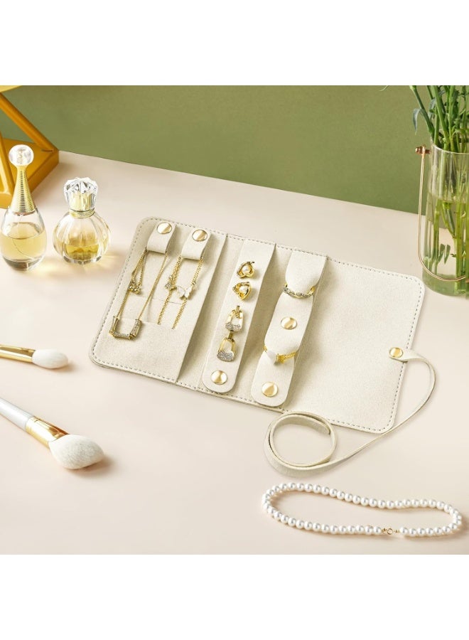 موثوقية التنبؤ حقيبة صغيرة لتنظيم المجوهرات أثناء السفر، حقيبة قابلة للطي ومقاومة للتشابك لتخزين الأقراط والقلائد والخواتم وحقيبة صغيرة للمجوهرات للنساء (أبيض ورمادي) - Image 5