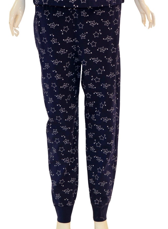 JOANNA JOANNA Women's Stars Print Off Shoulder Shirt & Long Pants Pajama Set, Dark Blue - Image 3