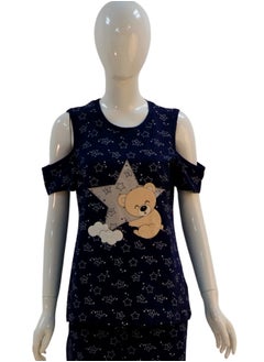 JOANNA JOANNA Women's Stars Print Off Shoulder Shirt & Long Pants Pajama Set, Dark Blue  - Image 2