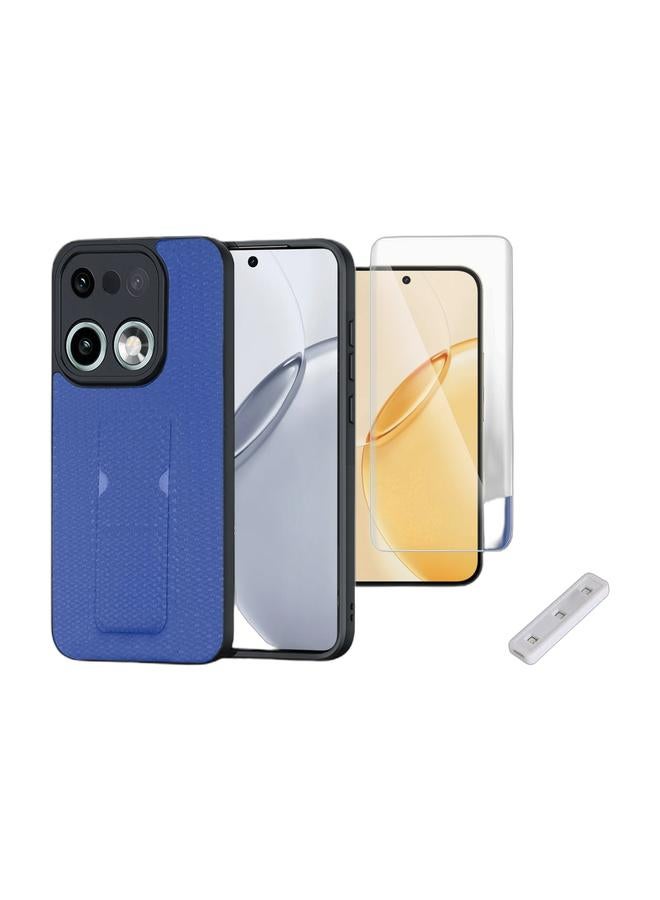 Wtech Realme 16 Pro+ / 16 Pro Plus 5G 2026 Soft Silicone Case with Grip, Protective Cover Texture Case Cover (MCGHSN) - Blue & Realme 16 Pro+ / 16 Pro Plus 5G 2026 Premium Curved Edges UV Full Glue Full Cover Tempered Glass Screen Protector (MSGUCN) - Clear Bundle - Image 1
