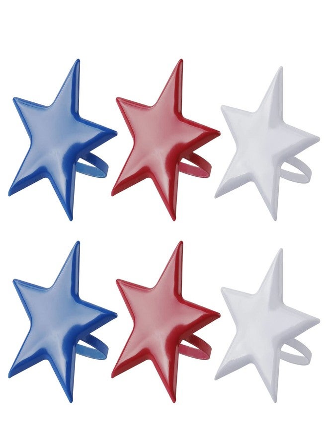 LogHog 6-Pack Patriotic Star Napkin Rings Set - Red White & Blue Star-Shaped Napkin Holders for 4th of July, Independence Day Table Decor, USA Flag Theme Dinner Party Accessories - Image 1