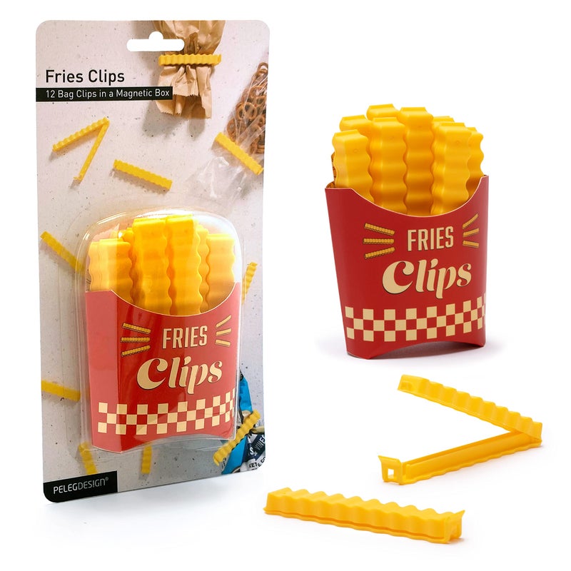 PELEG DESIGN Fries Clips: 12 Cute French-Fries-Shaped Bag Clips to Seal Opened Food Packages | Fun Bag Clips for Food in a Magnetic Box to Always Be at Hand | Cute Kitchen Accessories by Peleg Design - Image 1