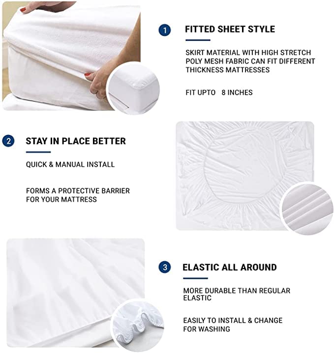 Water Proof Terry Cotton Mattress Protector n Kids Urine Protection (King_75x70_6, Beige)  - Image 5
