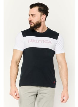 Men Crew Neck Short Sleeves Brand Logo T-Shirt, Black/White