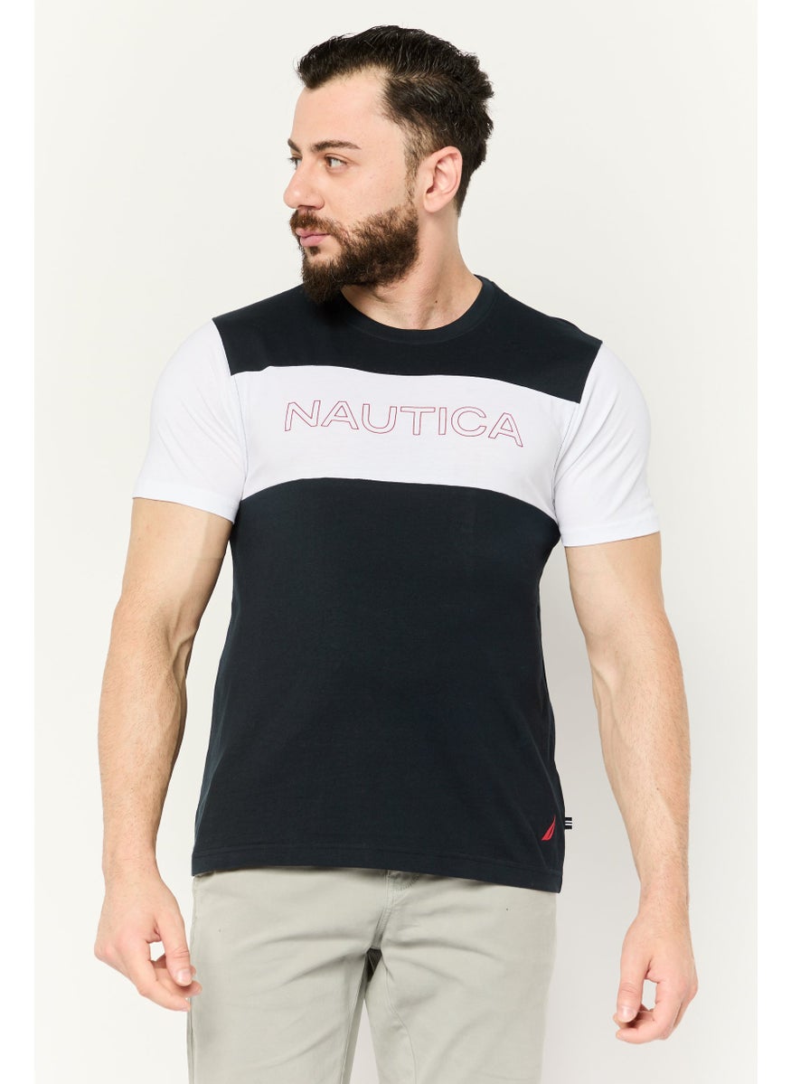 NAUTICA - Men Crew Neck Short Sleeves Brand Logo T-Shirt, Black/White - Image 1