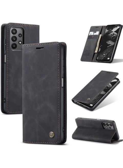 كيس مي جراب جلدي جراب حماية قابل للطي مع مسند مغناطيسي وفتحات للبطاقات سامسونج جلاكسي ايه 23/ام 23 - اسود