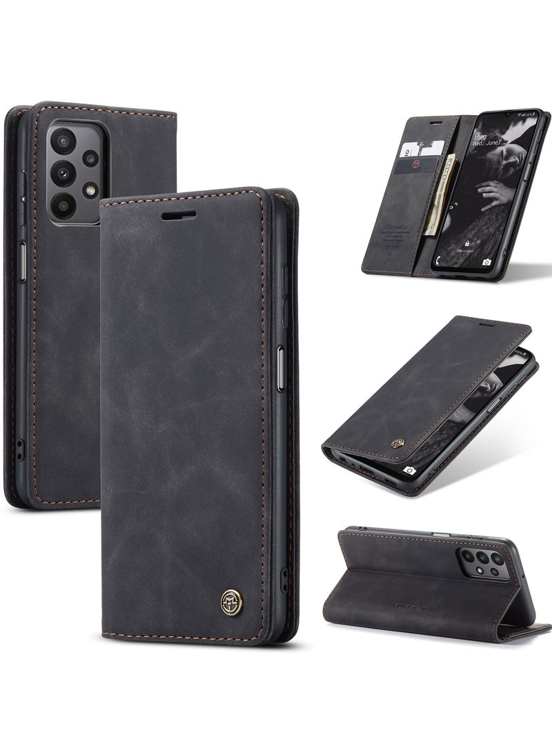 CaseMe Samsung Galaxy A23/M23 Case Wallet Case Book Folding Flip Folio Case with Magnetic Kickstand Card Slots Protective Cover - Black - Image 1